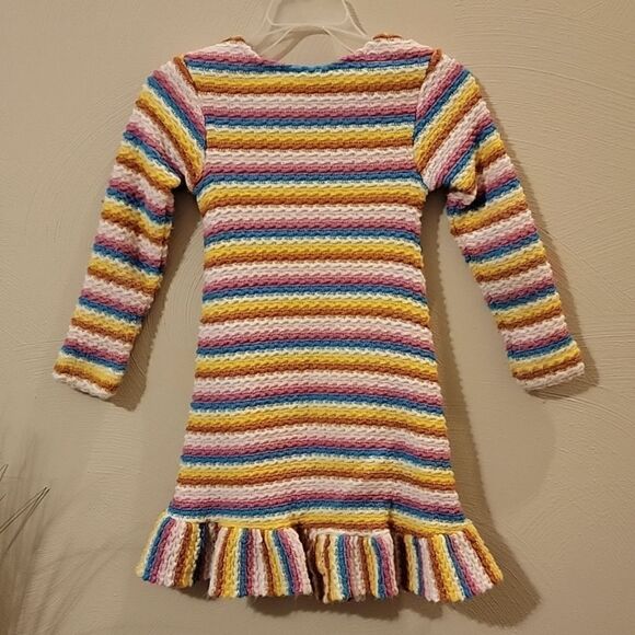 CACHCACH MULTI-COLOR STRIPED WAFFLE KNIT SWEATER DRESS WITH FLORAL APPLIQUE - Picture 4 of 8